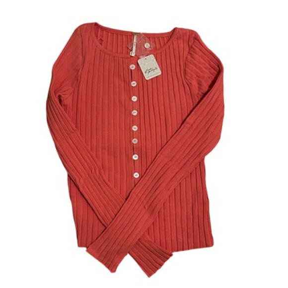 NWT Free People Tilly Long Sleeve Cardi in Coral - Size Medium - Picture 9 of 10